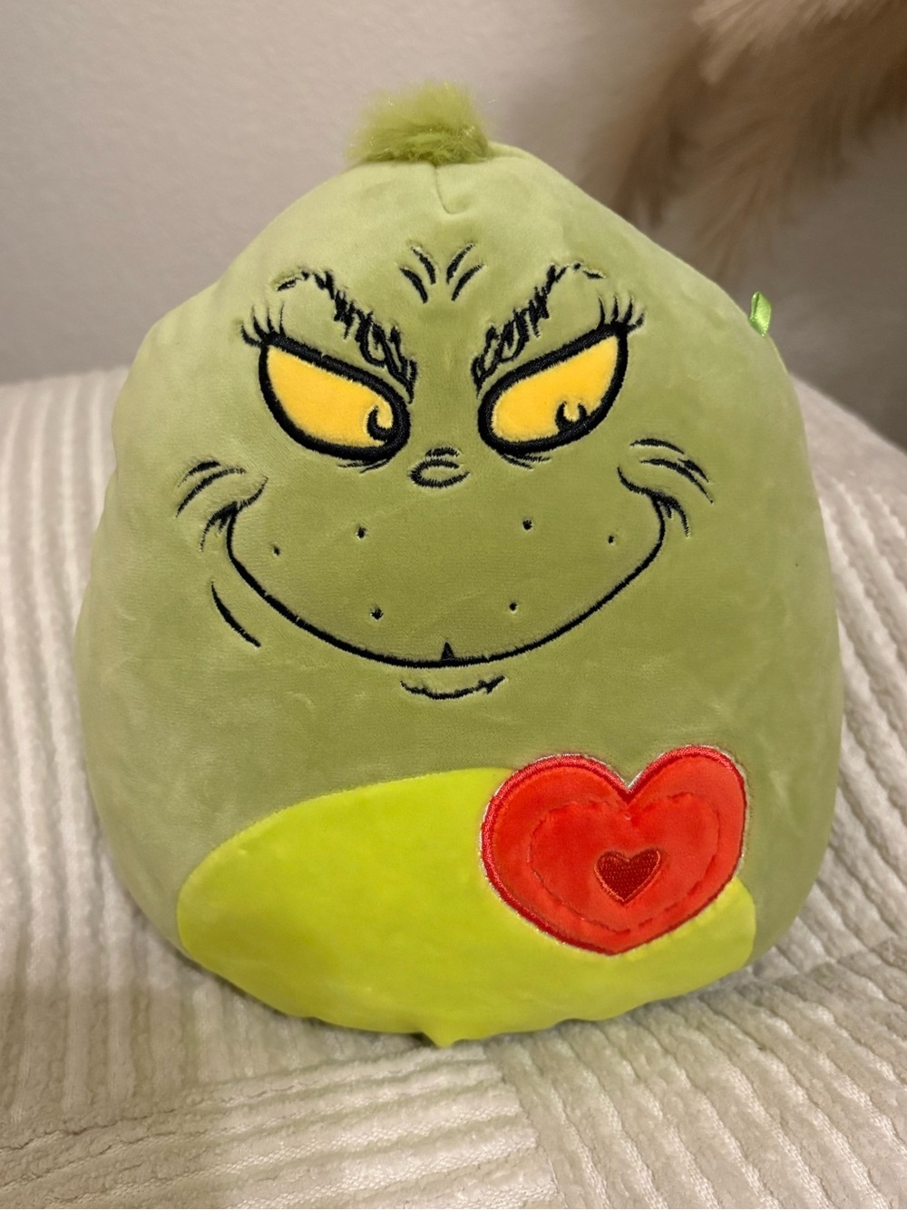 Squishmallows Green Grinch Plush with Red Heart Accent